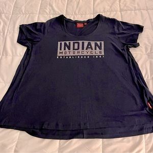 Genuine Indian Motorcycle women’s XL top. Navy blue w/ studded logo.